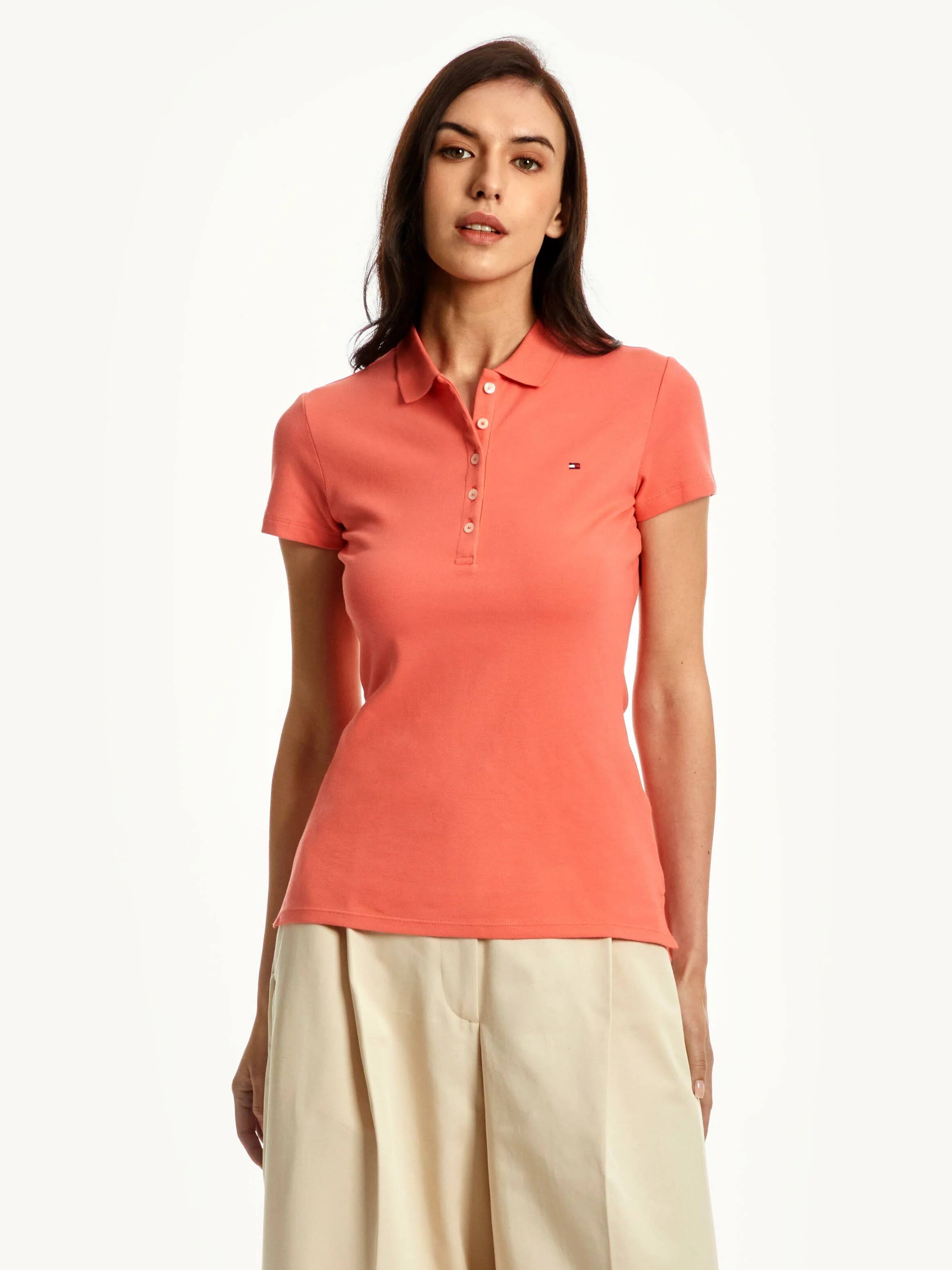 TOMMY HILFIGER Áo Polo Nữ Tay Ngắn Short Sleeve Slim Polo