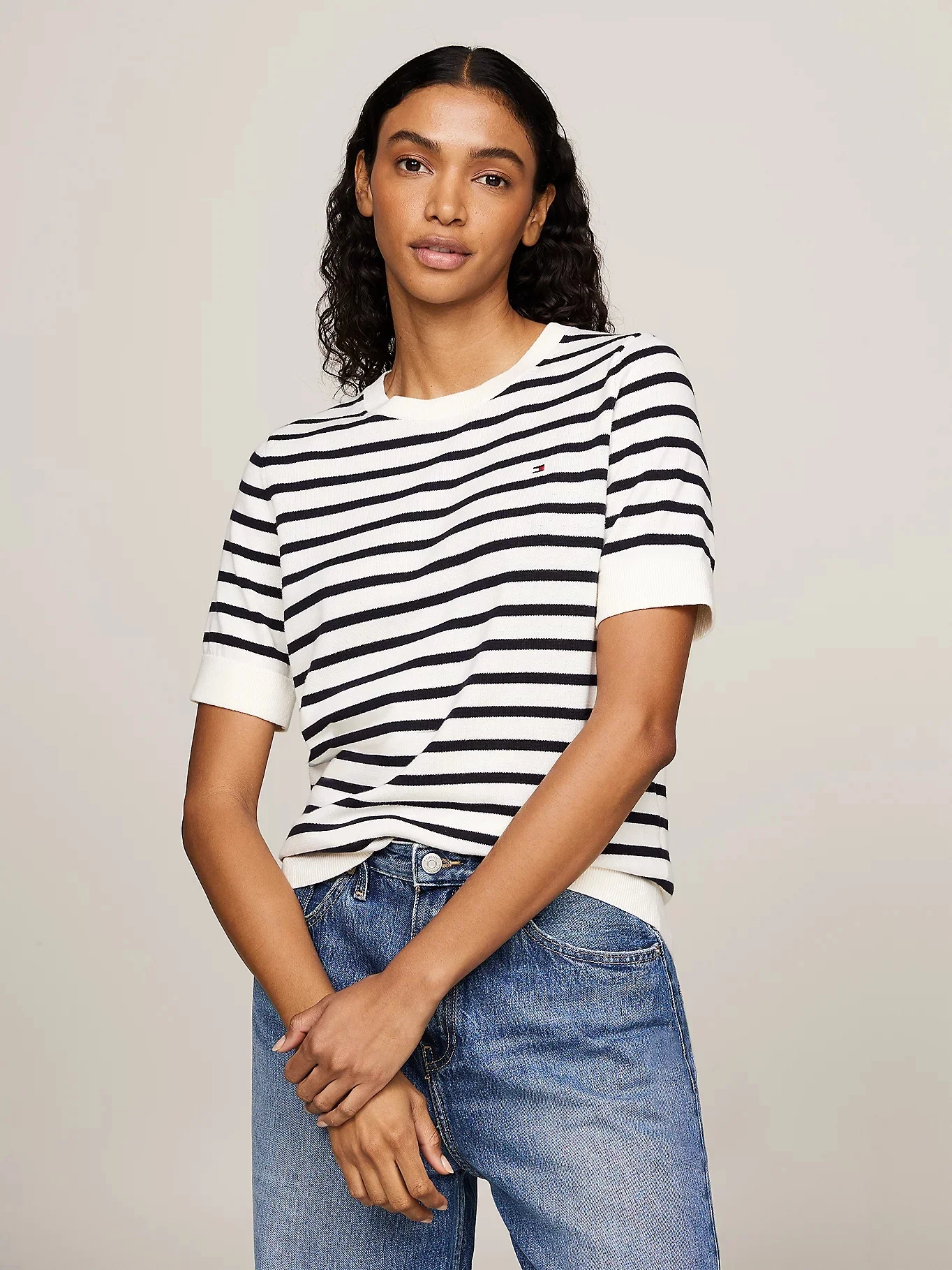 TOMMY HILFIGER Áo Sweater Nữ Tay Ngắn CO Jersey Stitch C-Nk SS Sweater