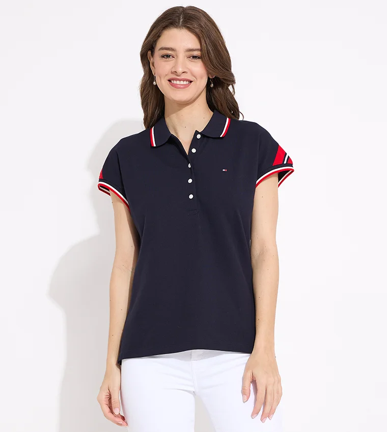 TOMMY HILFIGER Áo Polo Nữ Tay Ngắn - Reg Stripe Slv Polo Cap Sleeve