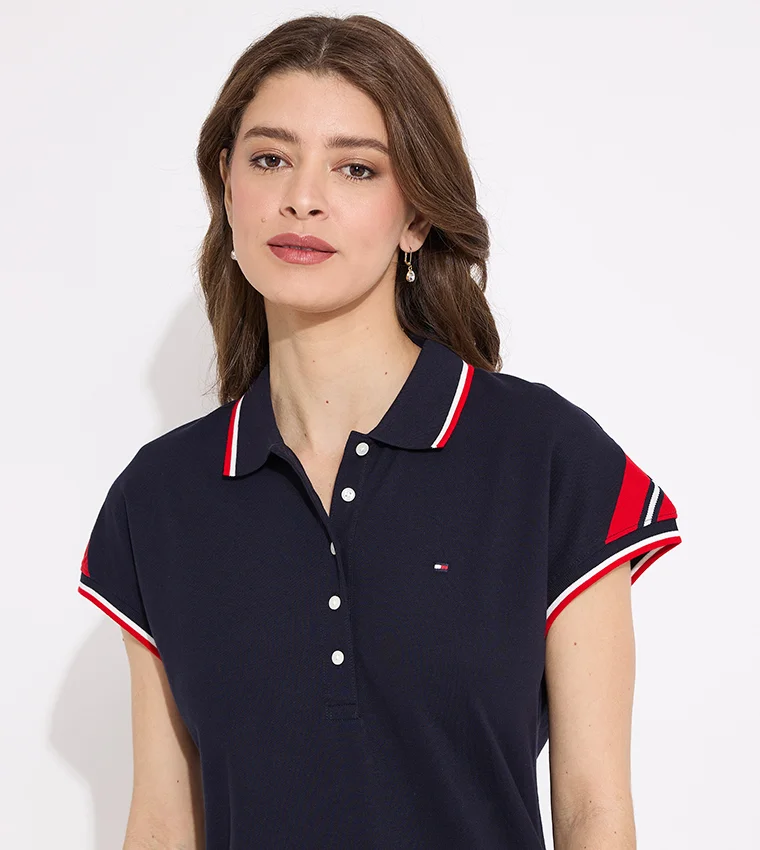 TOMMY HILFIGER Áo Polo Nữ Tay Ngắn - Reg Stripe Slv Polo Cap Sleeve