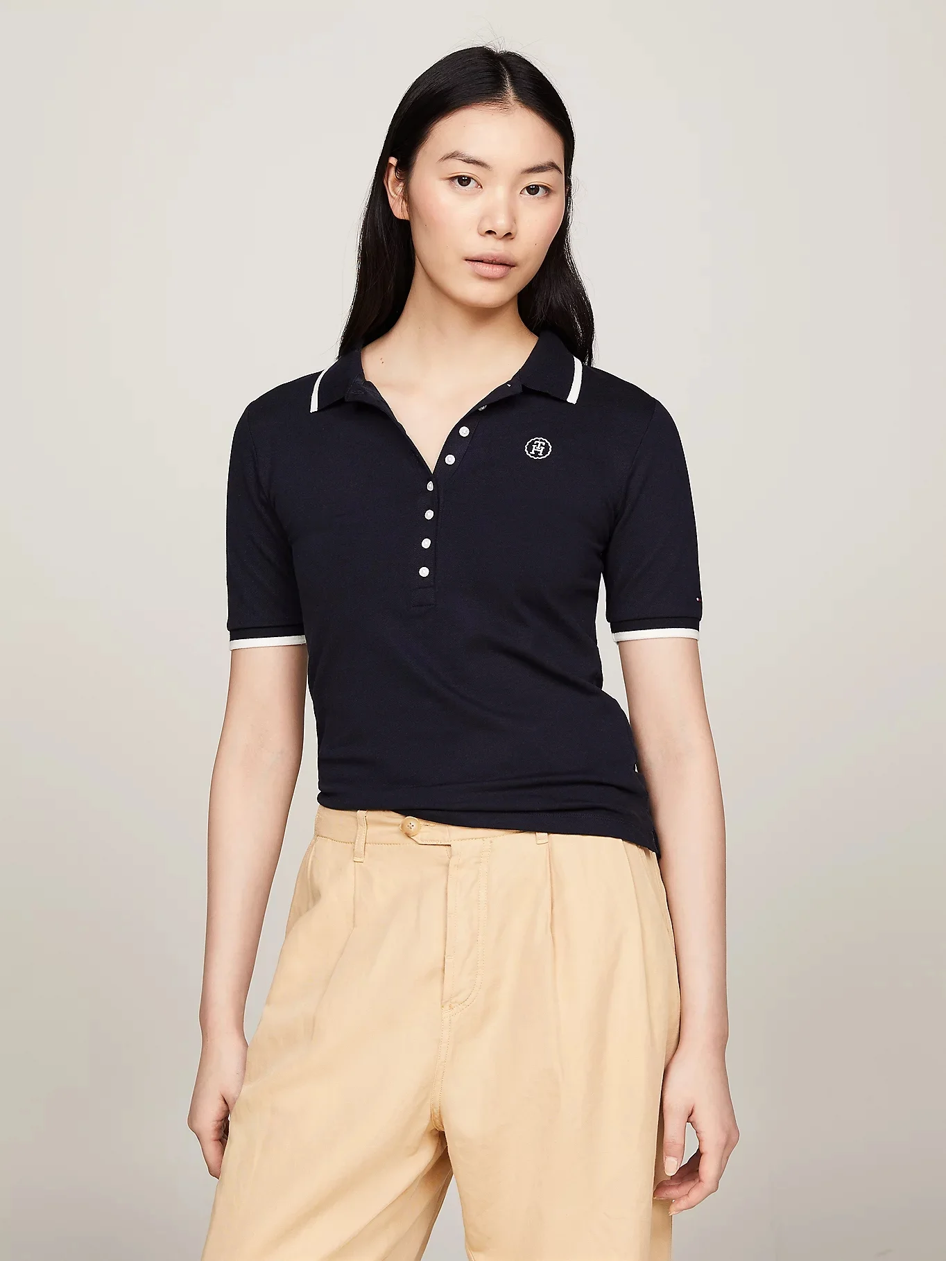TOMMY HILFIGER Áo Polo Nữ Tay Ngắn - Slim Smd Tipping Lyocell Polo SS