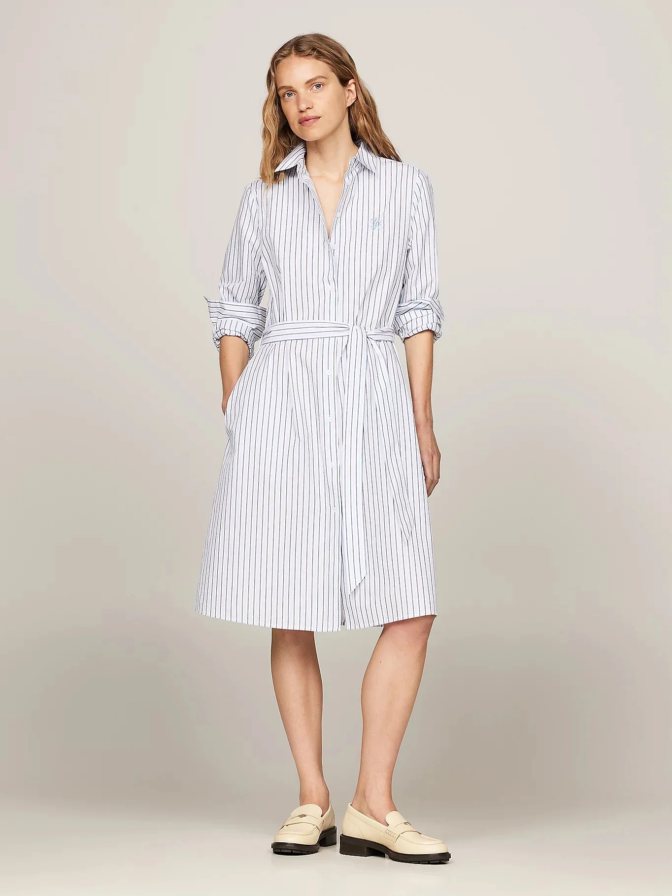 TOMMY HILFIGER Đầm Nữ Stripe Regular Knee Shirtdress