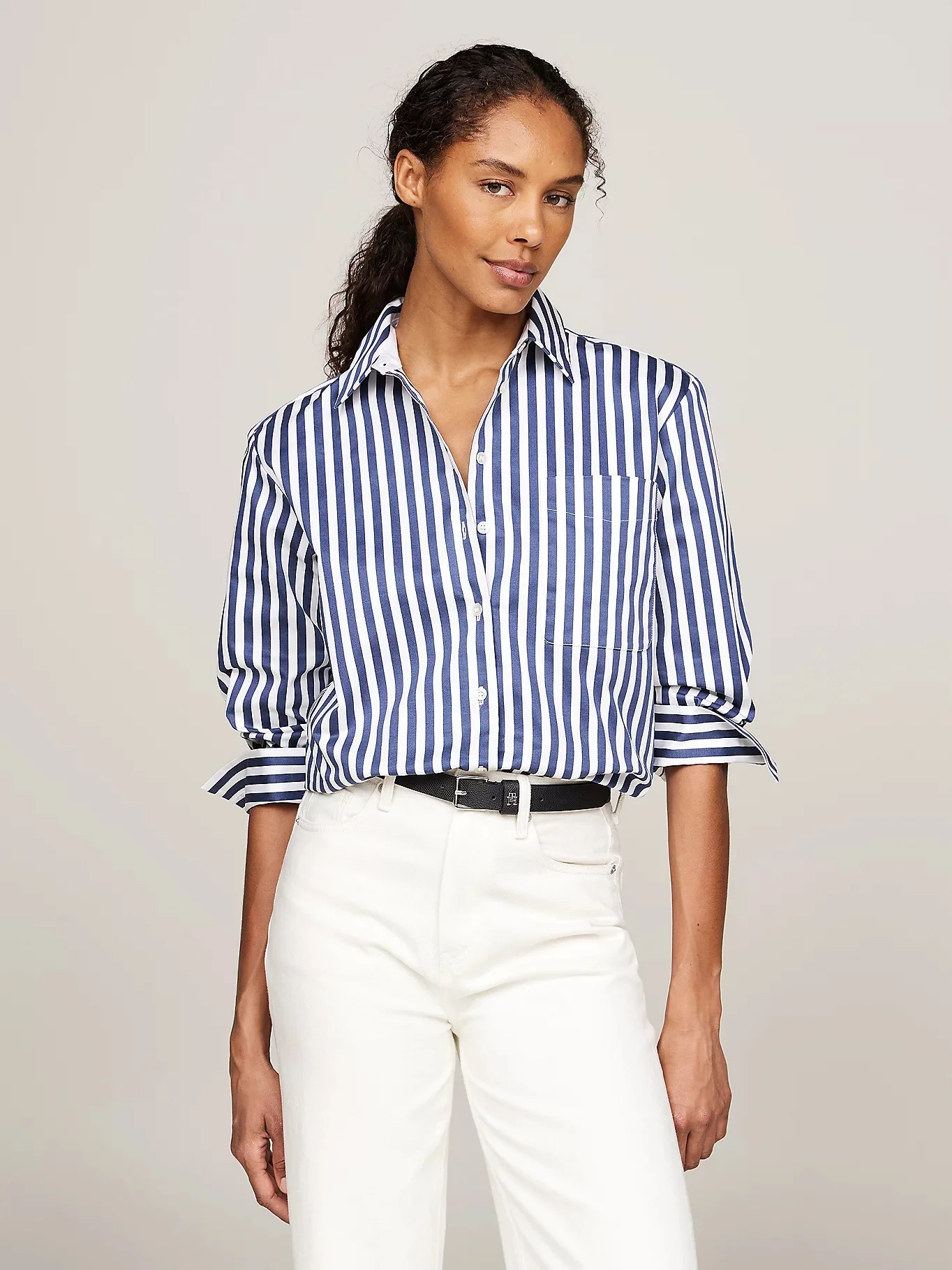 TOMMY HILFIGER Áo Sơ Mi Nữ Tay Dài Banker Stripe CO Easy Fit Shirt