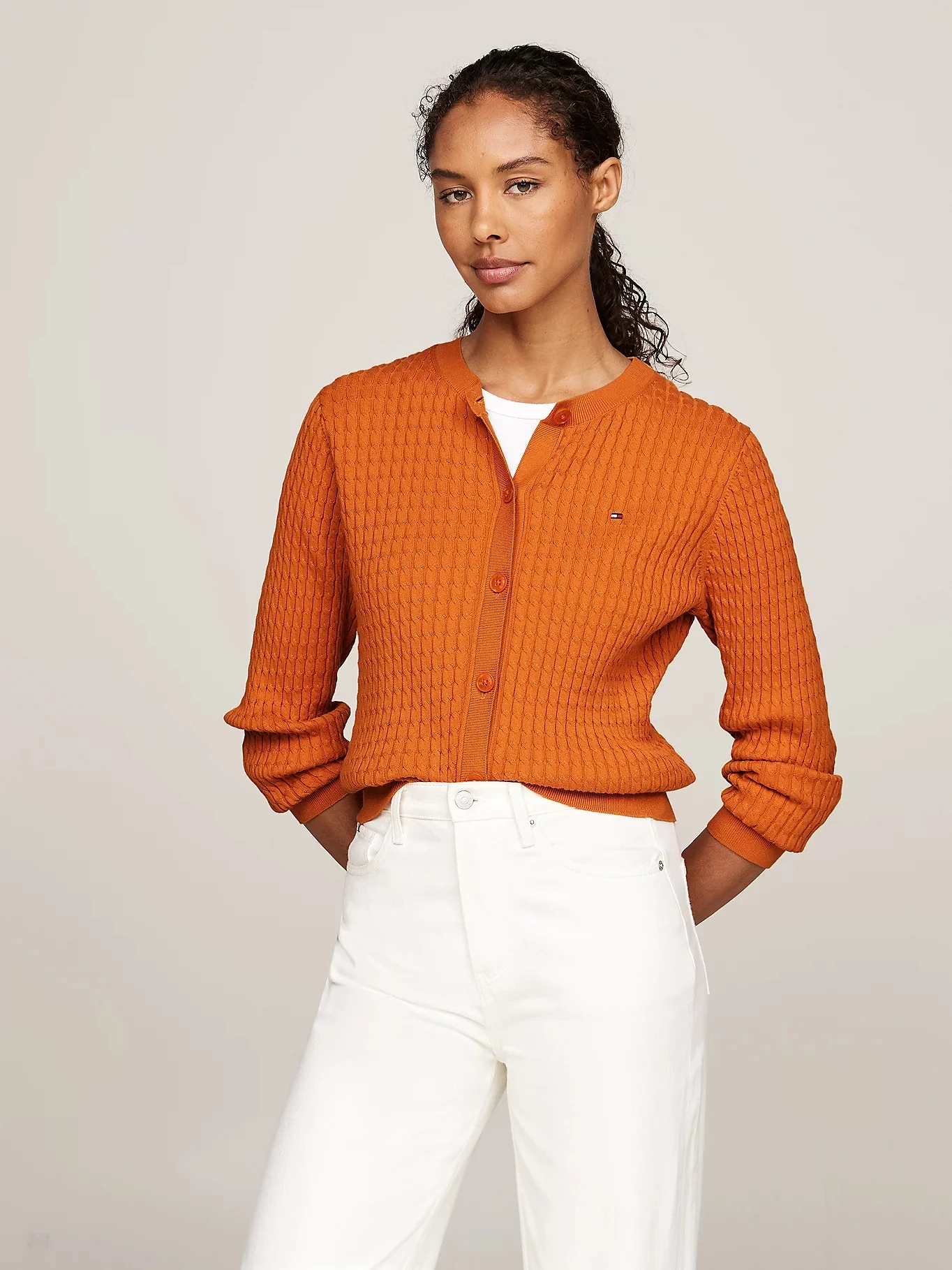 TOMMY HILFIGER Áo Cardigan Nữ Tay Dài - Co Cable C-Nk LS Cardigan