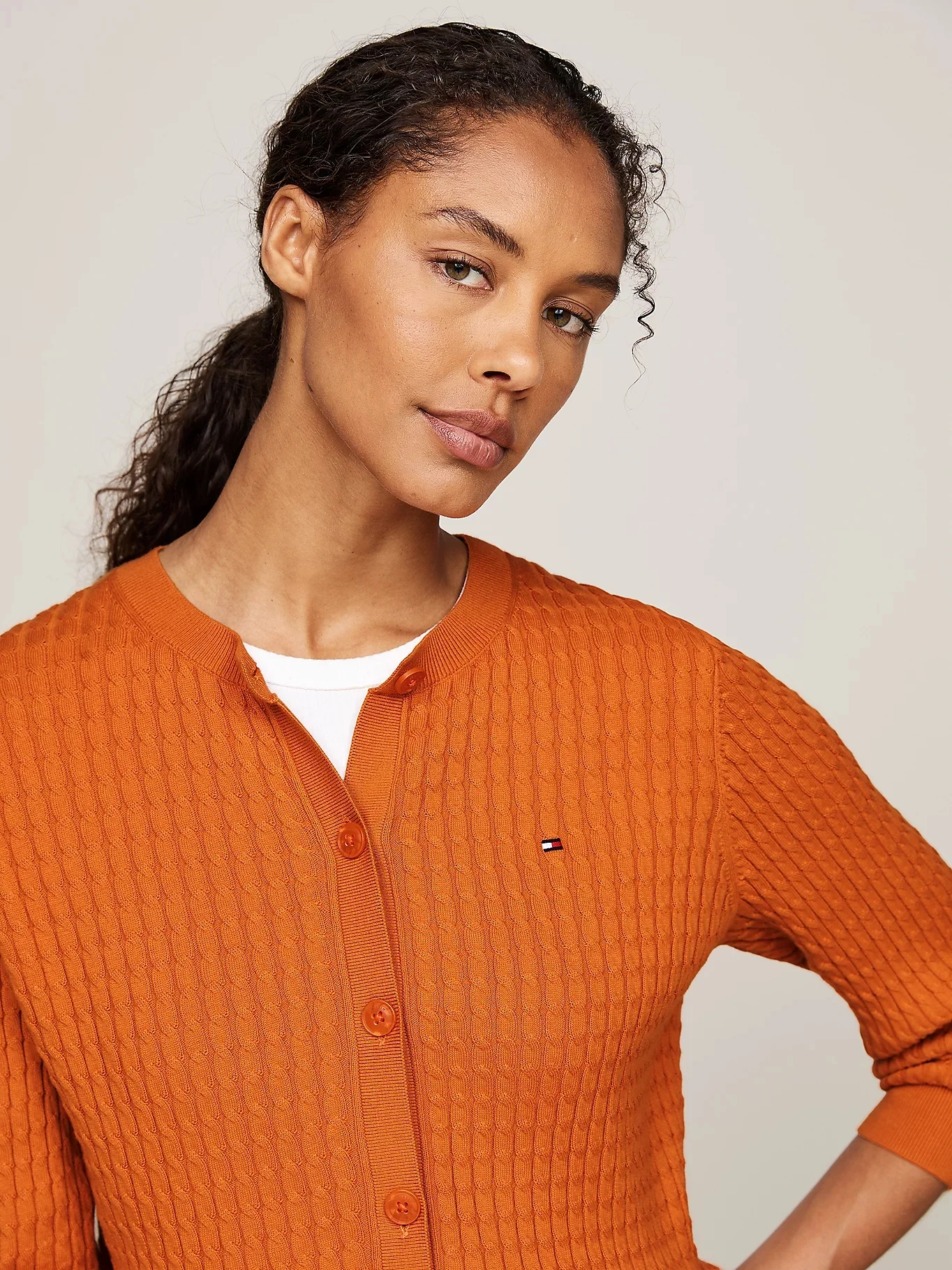 TOMMY HILFIGER Áo Cardigan Nữ Tay Dài - Co Cable C-Nk LS Cardigan