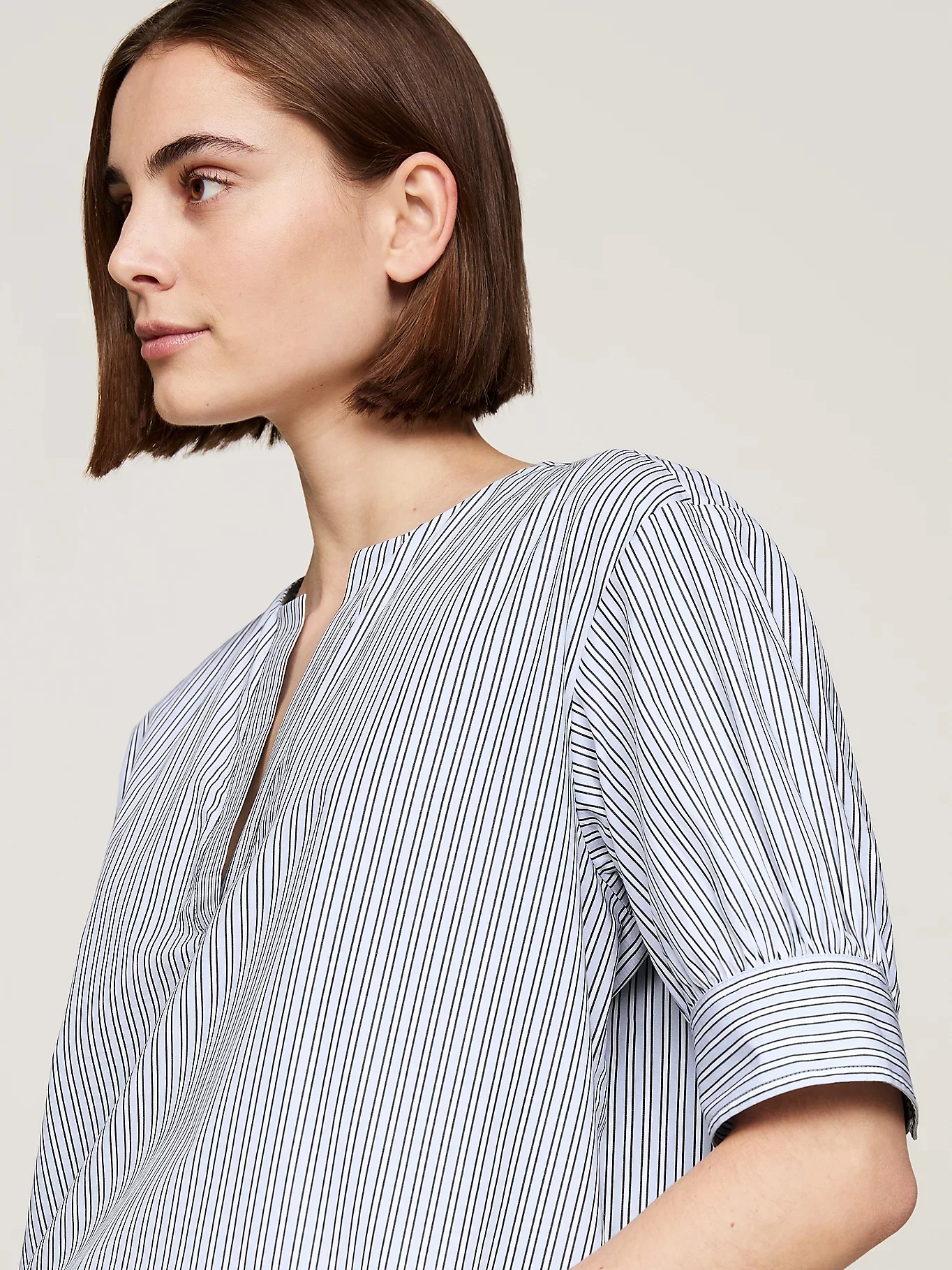 TOMMY HILFIGER Áo Kiểu Nữ Tay Ngắn Ivy Stripe Co V-Neck S/S Blouse